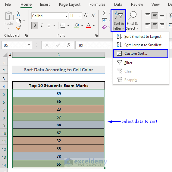Difference Between Sort and Filter in Excel : Sort by color
