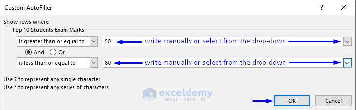 Difference Between Sort and Filter in Excel : inserting values to filter numbers