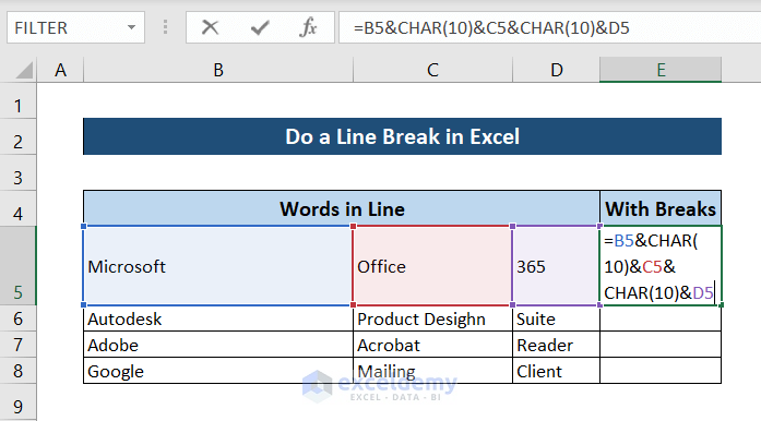 how to do a line break in excel