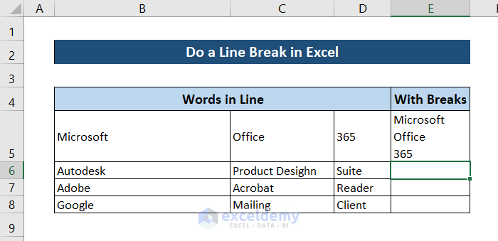 how to do a line break in excel