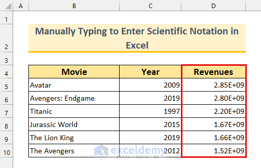 how to enter scientific notation in excel