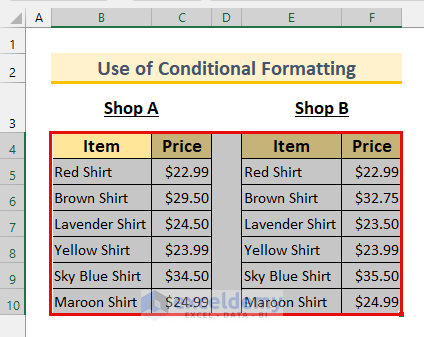 excel compare two tables highlight differences
