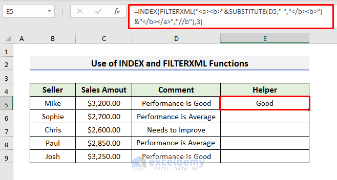 Combine INDEX and FILTERXML Functions to Pull out Text after Second Space