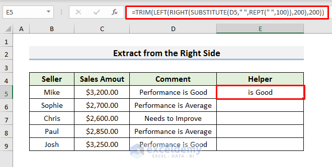 Extract Text from the Right in Excel