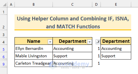 excel filter column based on another column