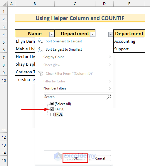 excel filter column based on another column