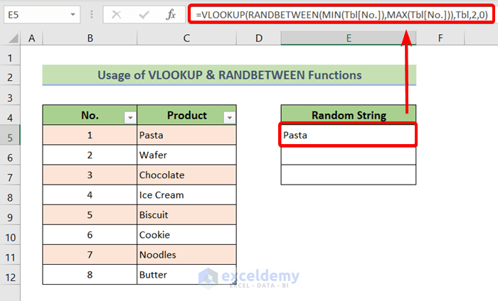 Use VLOOKUP & RANDBETWEEN Functions to Produce a Random String from a List in Excel