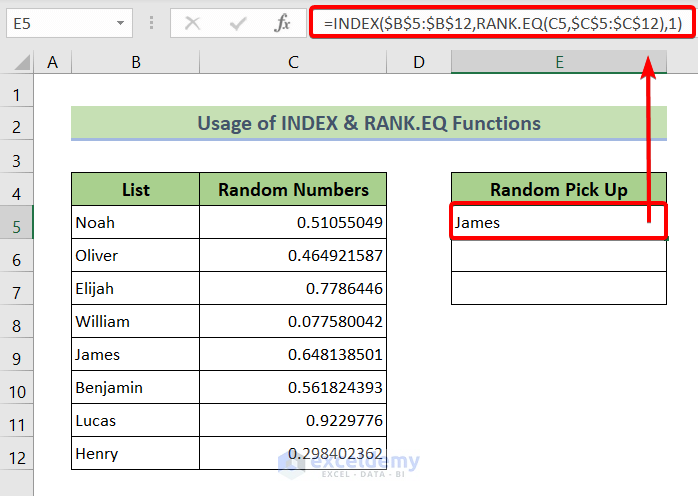 Extract a Random String from a List in Excel Using INDEX & RANK.EQ Functions