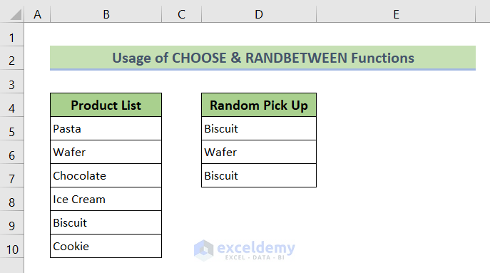 Output: Join CHOOSE & RANDBETWEEN Functions to Produce Random Strings from a List
