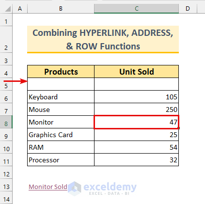 excel hyperlink to cell in same sheet