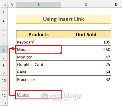 excel hyperlink to cell in same sheet