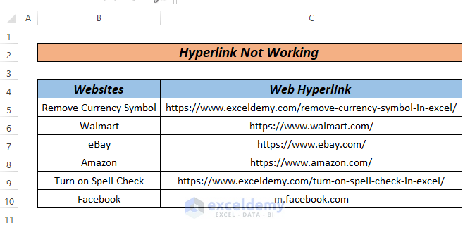 excel hyperlink to website not working 