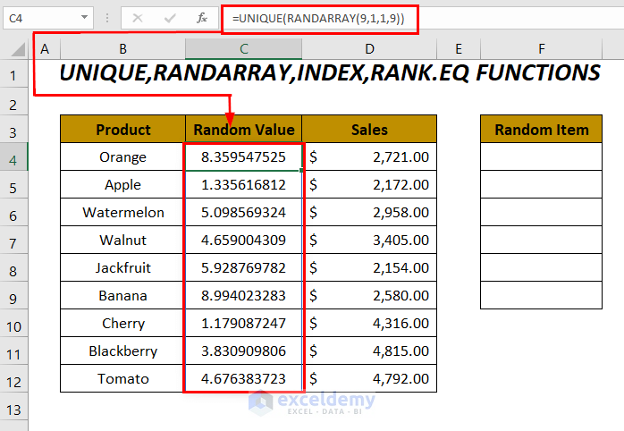 Excel random selection from list no duplicates