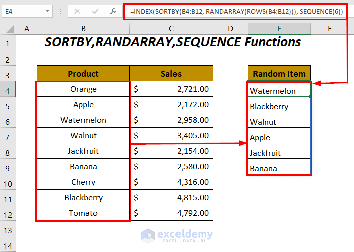 SORTBY,RANDARRAY,SEQUENCE functions