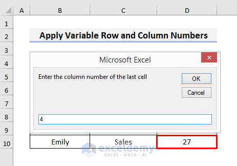 Apply Variable Row and Column Numbers to Select a Range in Excel
