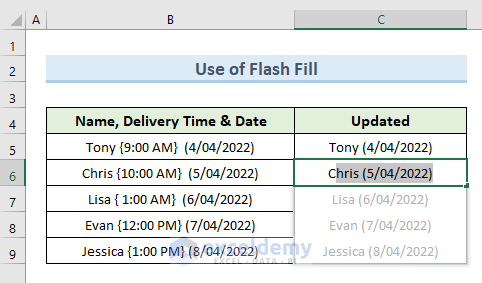 Use Flash Fill to Remove Text between Two Characters in Excel