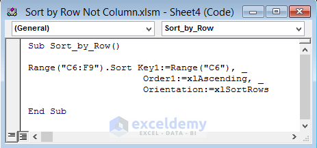 Sort Data by Row Not Column with Excel VBA