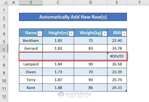 new row automatically added using vba in excel