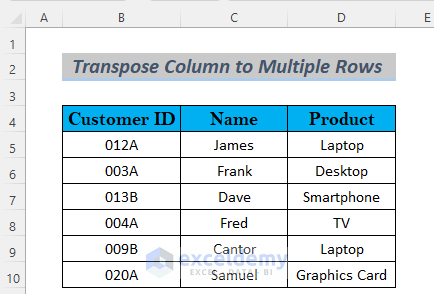 excel transpose column to multiple rows