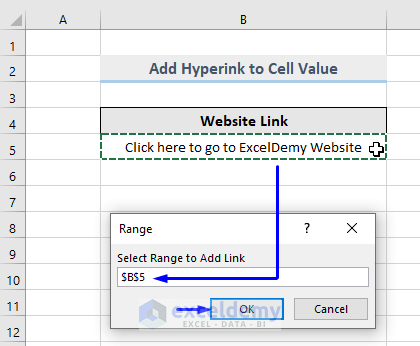 Selecting range for Excel VBA add hyperlink to cell value