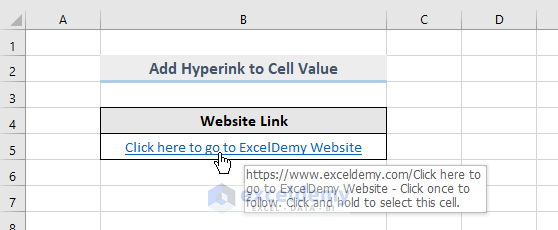 Result of Excel VBA add hyperlink to cell value by selection