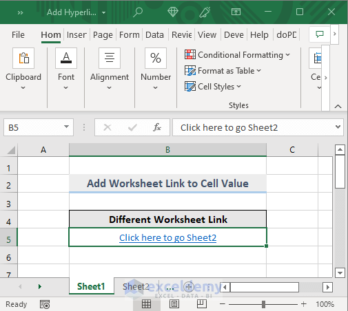 Result of Excel VBA add hyperlink to cell value of different sheet