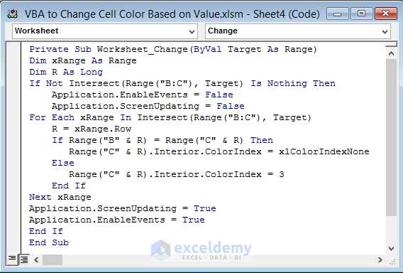 Dynamically Change Cell Color Based on Value with Excel VBA
