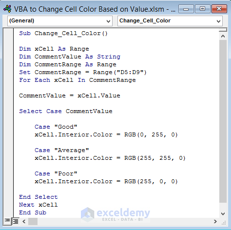 Apply VBA to Change Cell Color in Excel Based on Filled Value
