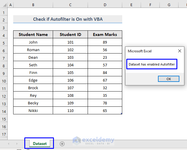 Result of Excel vba to check if autofilter is on in workbook