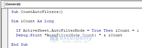 Debug and count excel vba to check if autofilter is on