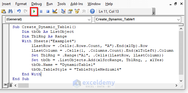 Apply VBA to Create Dynamic Table from Range