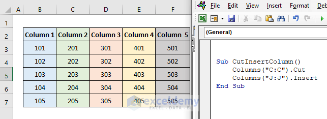 Excel VBA Cut and Insert Column