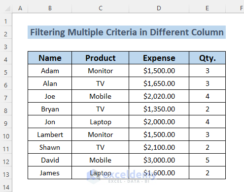 excel vba filter multiple criteria different column