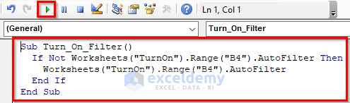 Turn on AutoFilter in Excel Using VBA
