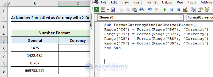 Excel VBA Format Currency to Two Decimals
