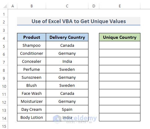 Find Exclusive Values from Column with Excel VBA