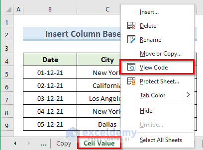 Insert Column with Name Based on Cell Value