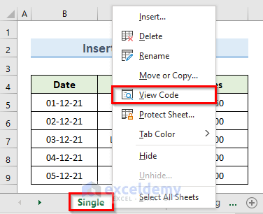 Insert Single Column with Name in Excel Using VBA