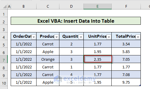 Excel VBA Insert Data into Table