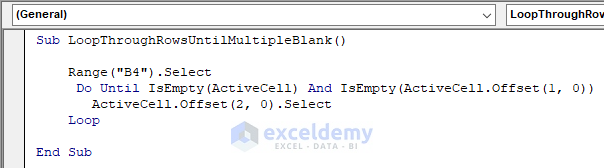 VBA to Loop through Rows of Table Until Multiple Blanks in Excel