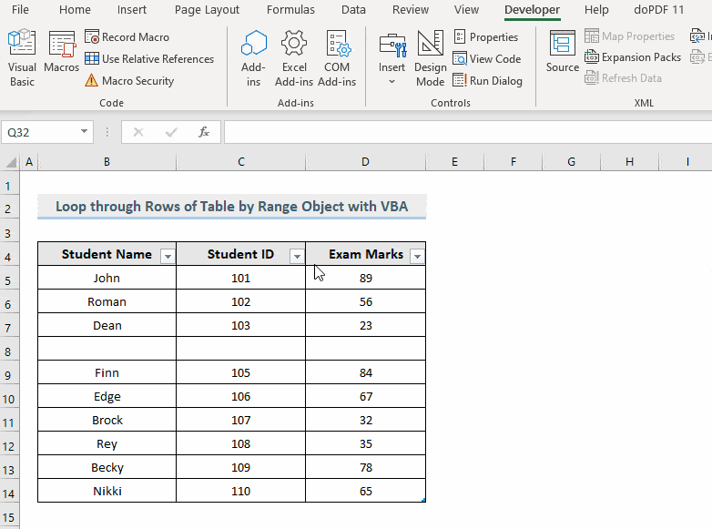 Result of VBA to Loop through Rows of Table by Value with DataBodyRange in Excel