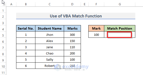 Match Value in Range with VBA Match Function in Excel