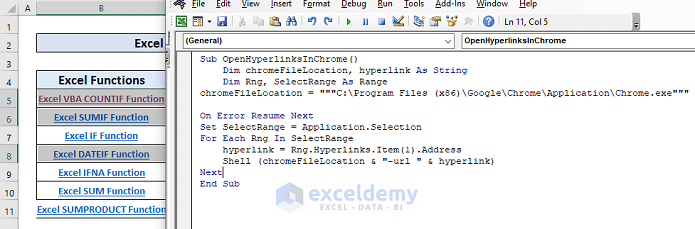 Excel VBA Open Hyperlink in Chrome