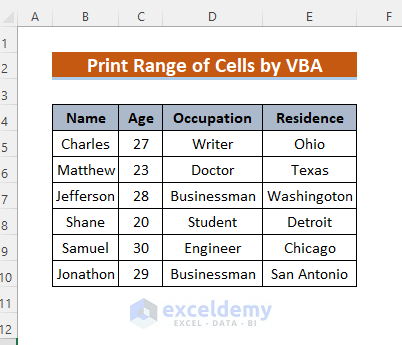 excel vba print range of cells