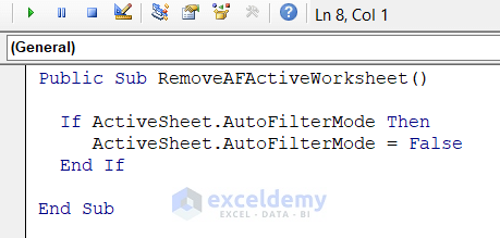 Remove AutoFilter from Active Worksheet If It Exists Using Excel VBA