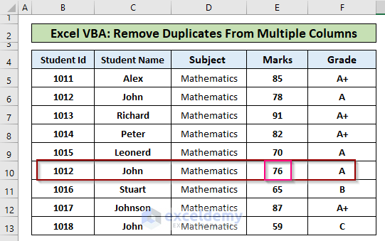 Excel VBA Remove Duplicates Multiple Columns