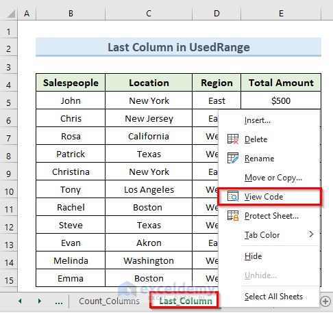 Excel VBA to Count Number of Last Column in Used Range