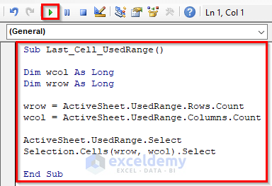 Select Last Cell of Last Column from UsedRange with VBA