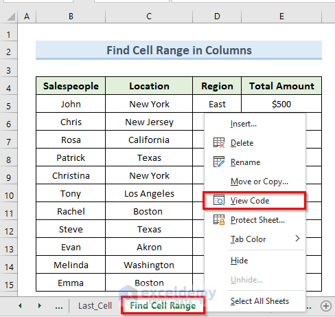 Find Cell Range of Selected UsedRange with Excel VBA