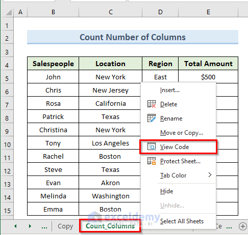 Count Number of Columns in UsedRange Using VBA